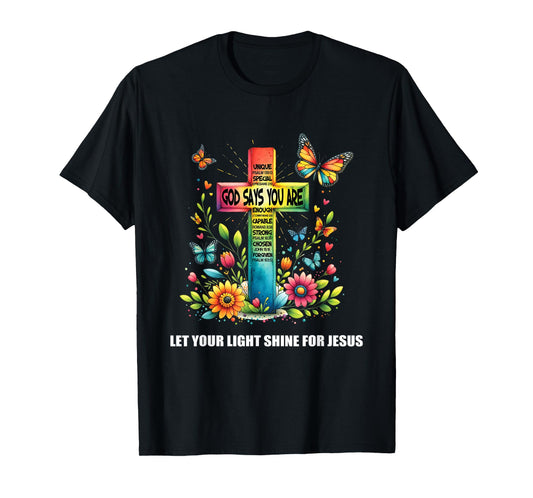 Christian Glow-For Jesus Let Your Light Shine Faith Cross T-Shirt