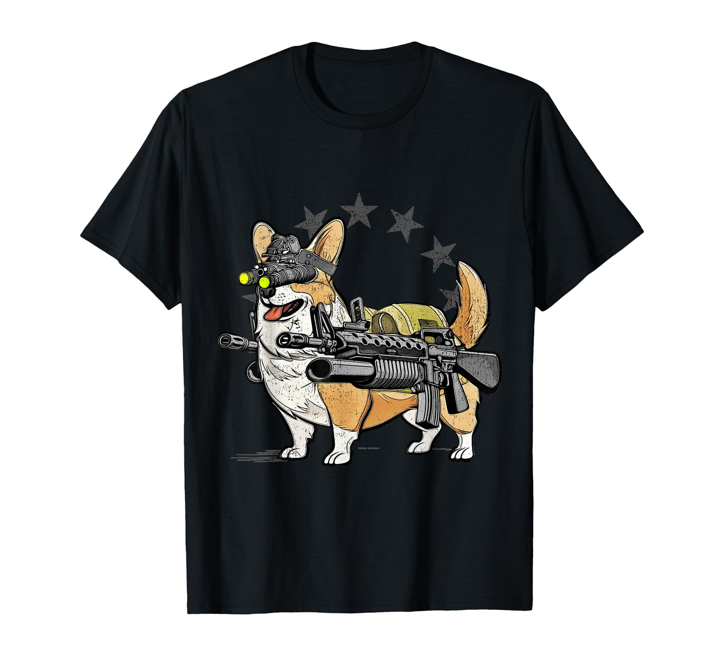 1 Nation Unisex-Adults Combat Corgi Patriotic Cartoon T-Shirt, Black, Small, Short Sleeve