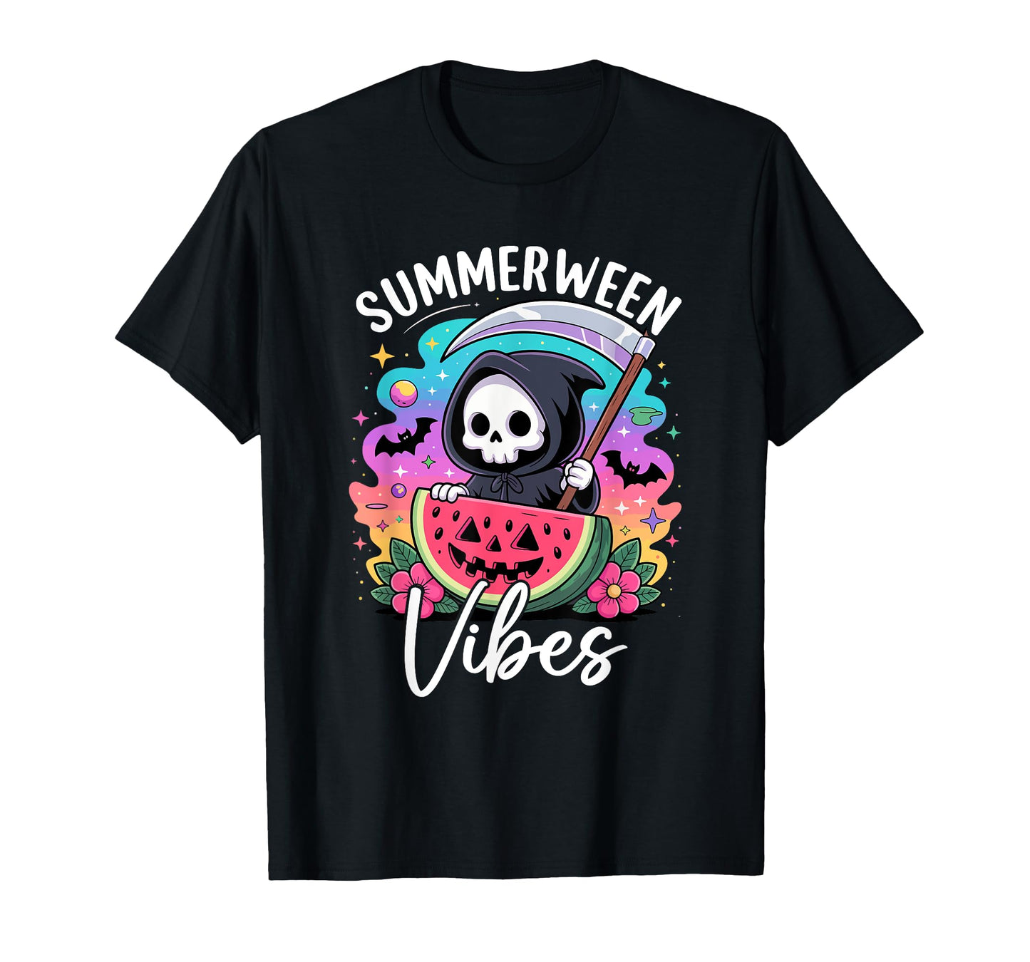 Retro Ghost Summerween Vibe Watermelon Ghost Summer Skeleton T-Shirt