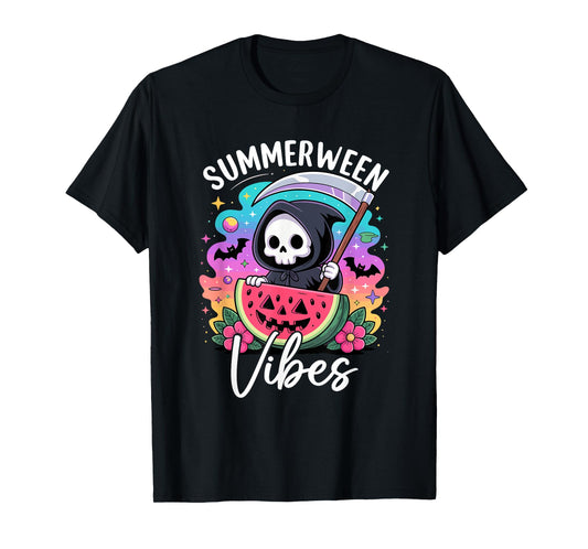 Retro Ghost Summerween Vibe Watermelon Ghost Summer Skeleton T-Shirt