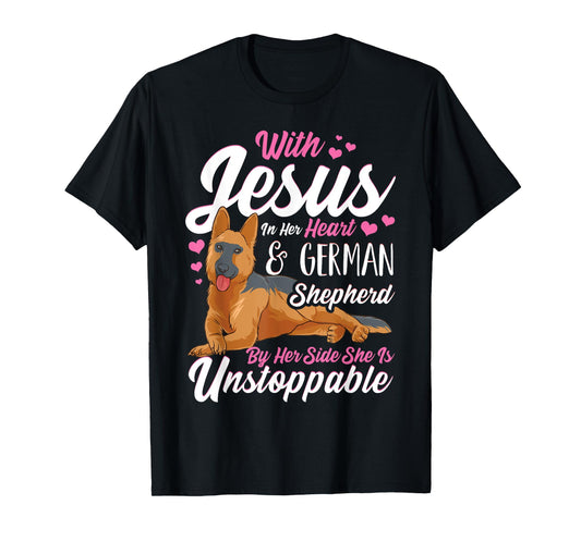 German Shepherd Shirts For Women With Jesus In Her Heart T-Shirt