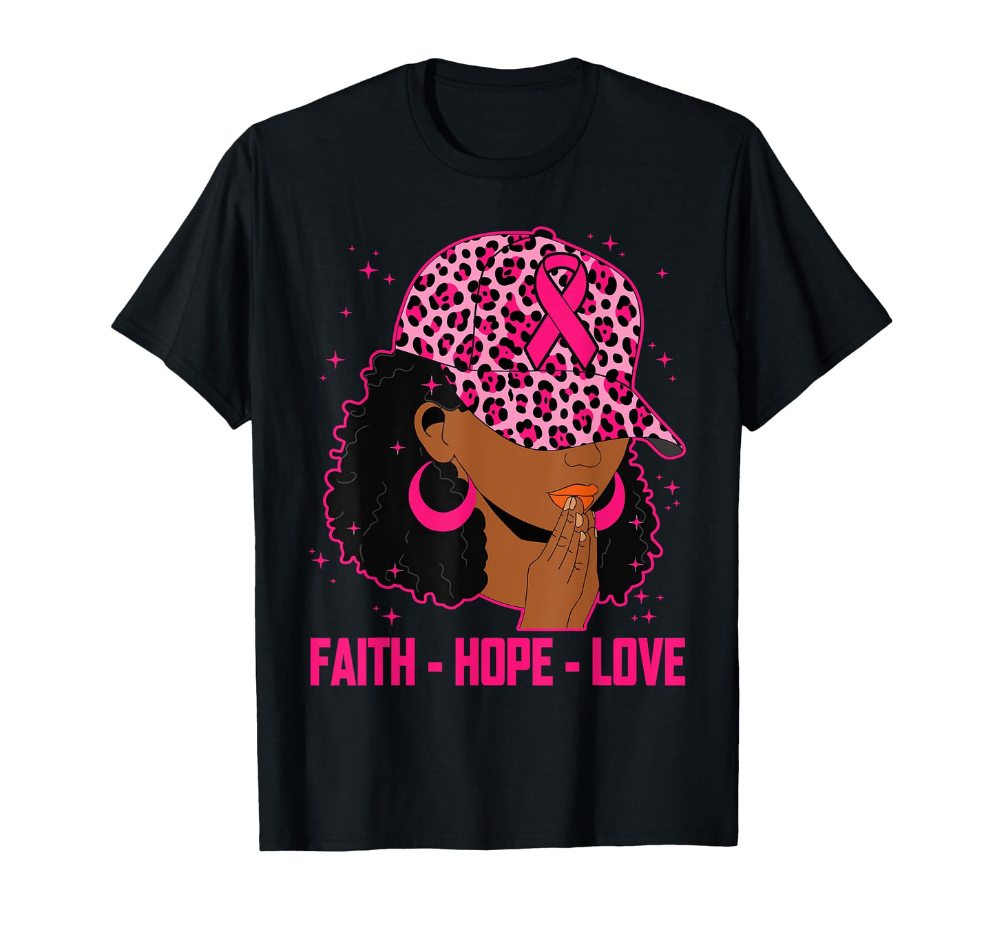 Faith Hope Love Black Women Afro Christian Breast Cancer T-Shirt