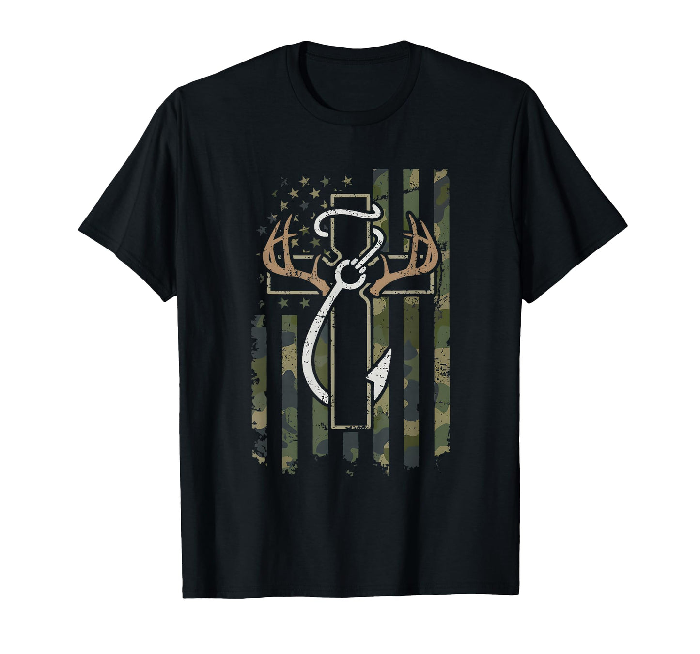 Faith Fishing Hunting Camo Cross Bass Hook Christian T-Shirt