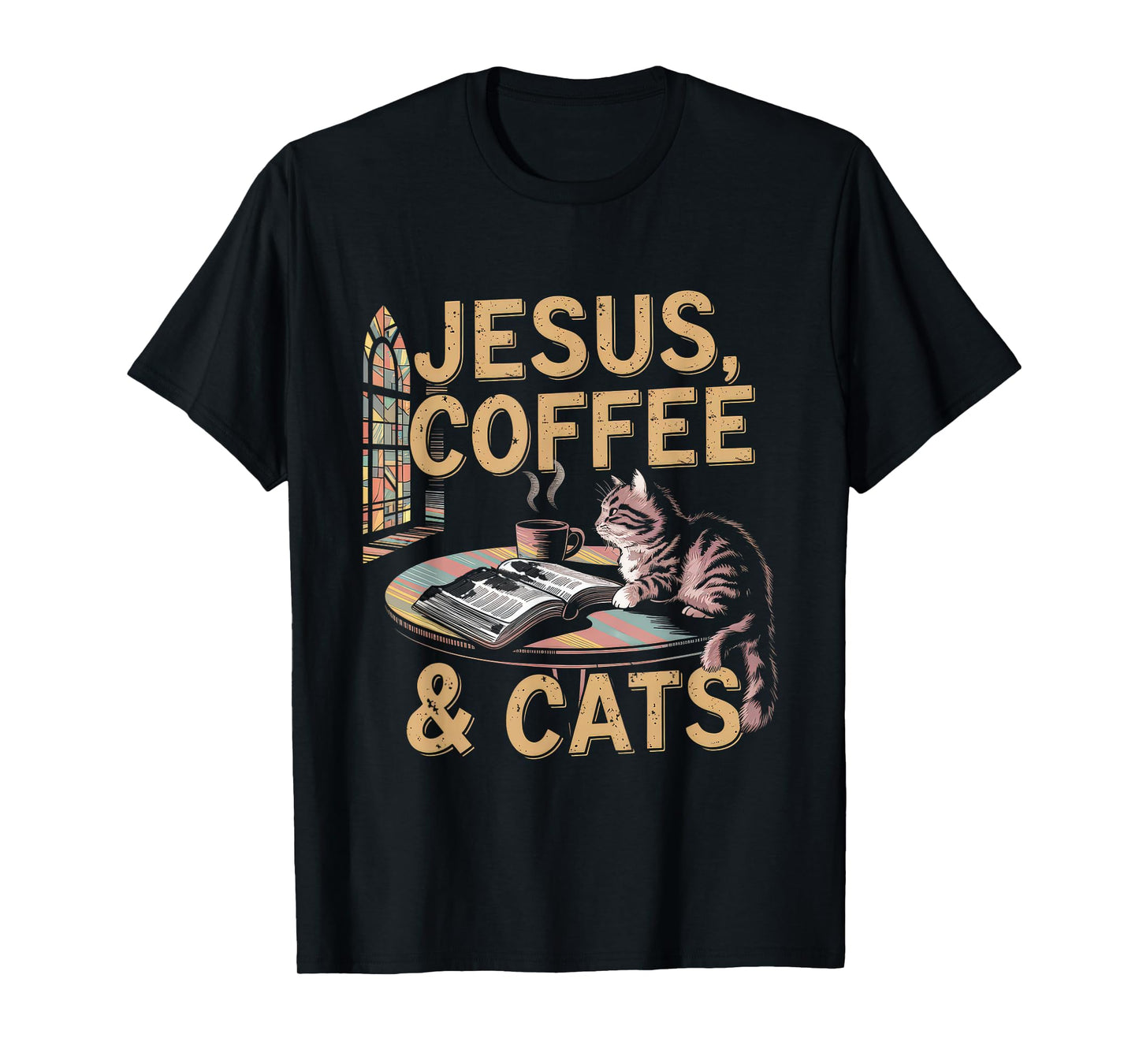 Jesus Coffee Cats Funny Cute Design Jesus Lovers Christian T-Shirt