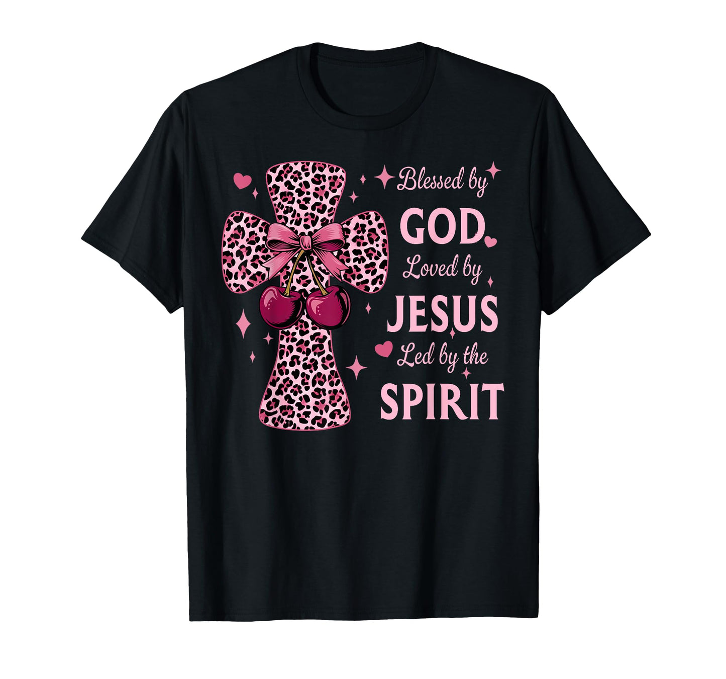 Blessed by God Loved by Jesus Coquette Leopard Cross T-Shirt