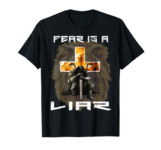 Fear Is a Liar Lion Judah Christian Religious Cross Graphic T-Shirt