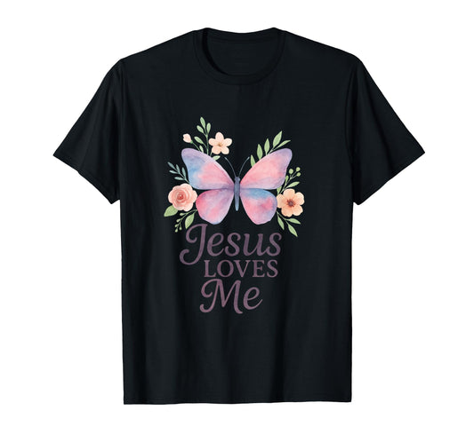 Jesus Loves Me, Butterfly Art - Religious T-Shirt