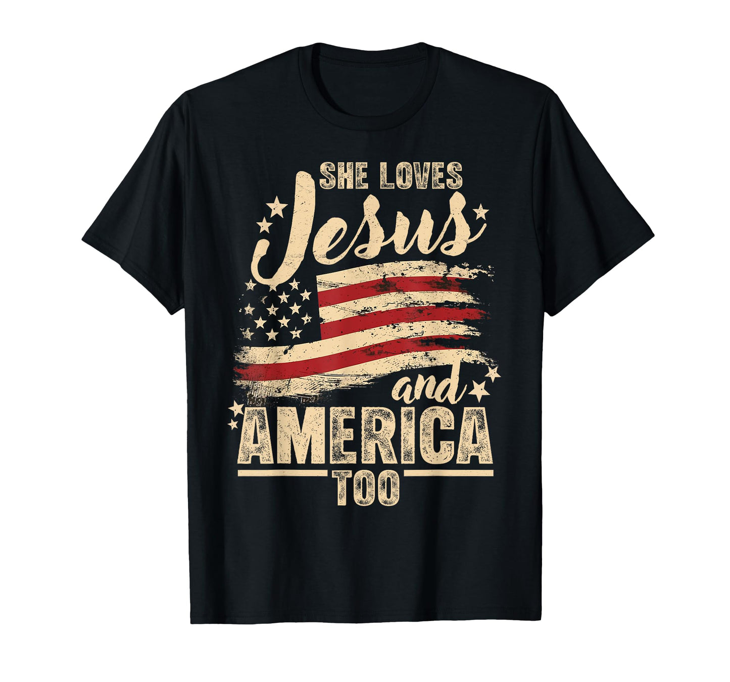 She Love Jesus and America Too 4th of July Christian US Flag T-Shirt