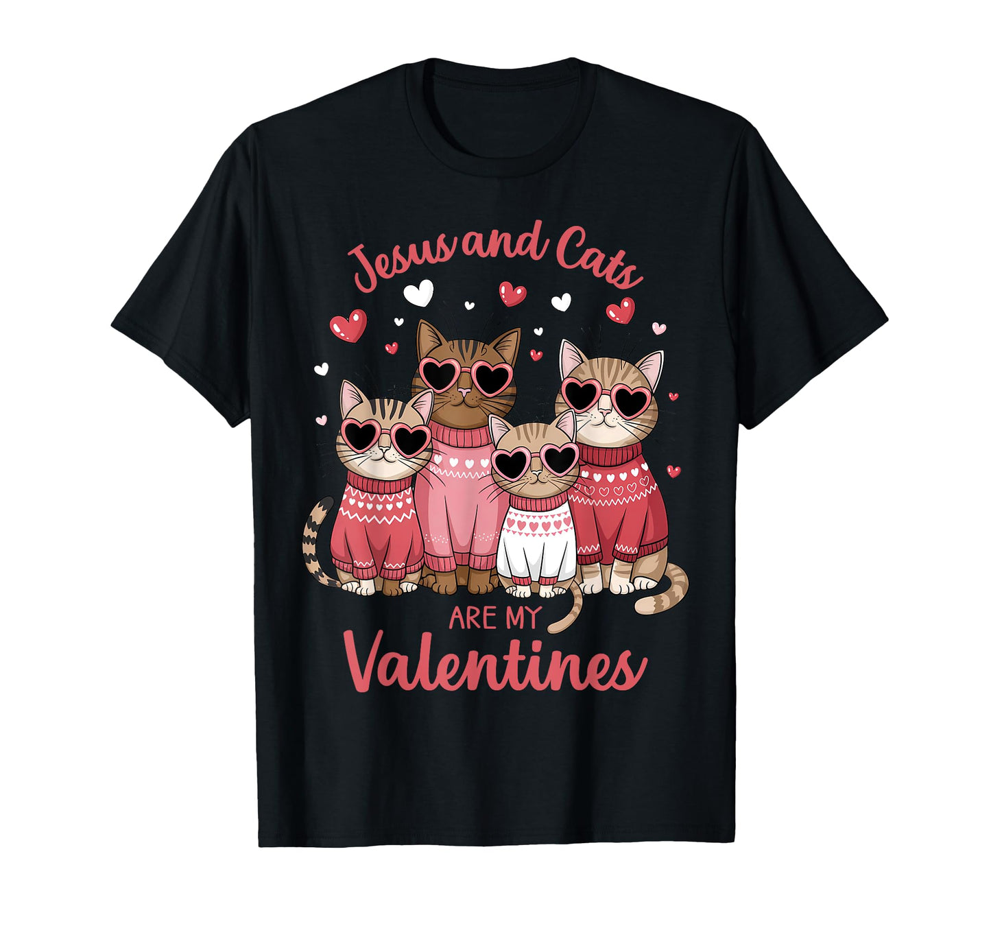 Christian Cat Lovers Valentine's day Jesus and Cats T-Shirt for Men Women Girls Kids
