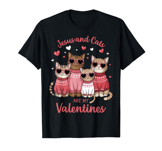 Christian Cat Lovers Valentine's day Jesus and Cats T-Shirt for Men Women Girls Kids