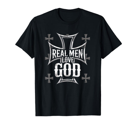 Joshua 24:15 Christian Faith Real Men Love God Cross Design T-Shirt