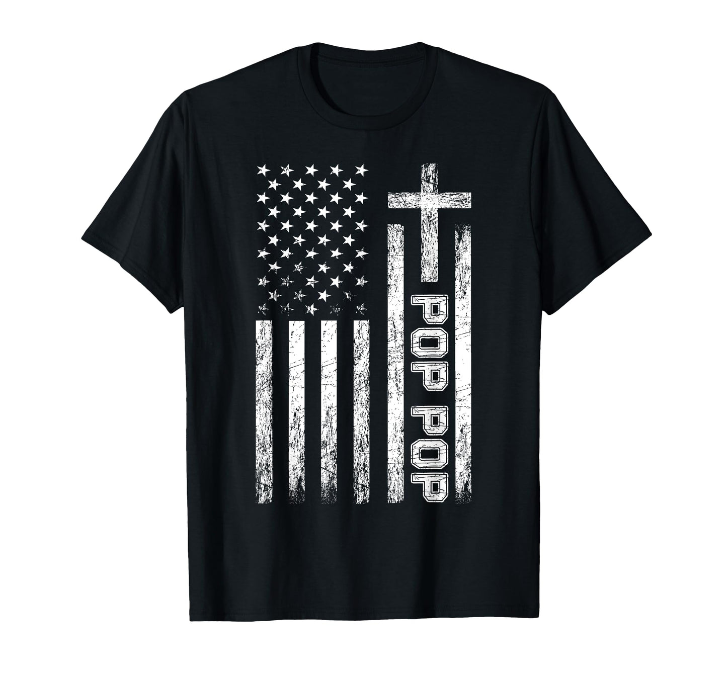 Pop Pop USA American Flag Cross Christian Grandpa Patriotic T-Shirt