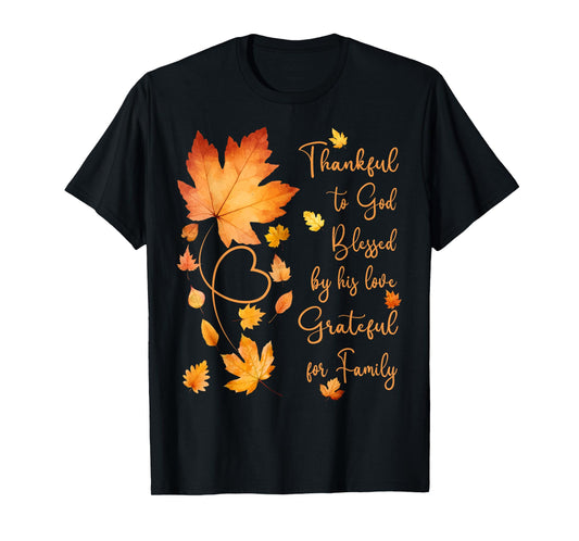 Thankful Grateful Blessed Christian Thanksgiving Fall Leaves T-Shirt