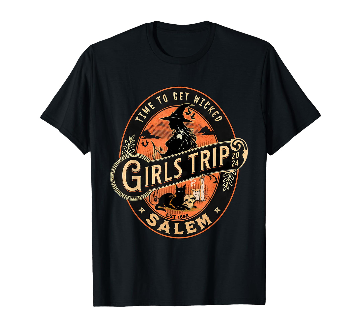Retro Girls Trip to Salem Time To Get Wicked Cats Halloween T-Shirt