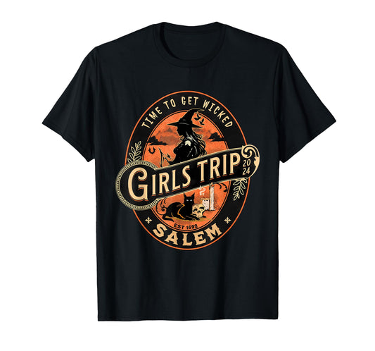 Retro Girls Trip to Salem Time To Get Wicked Cats Halloween T-Shirt