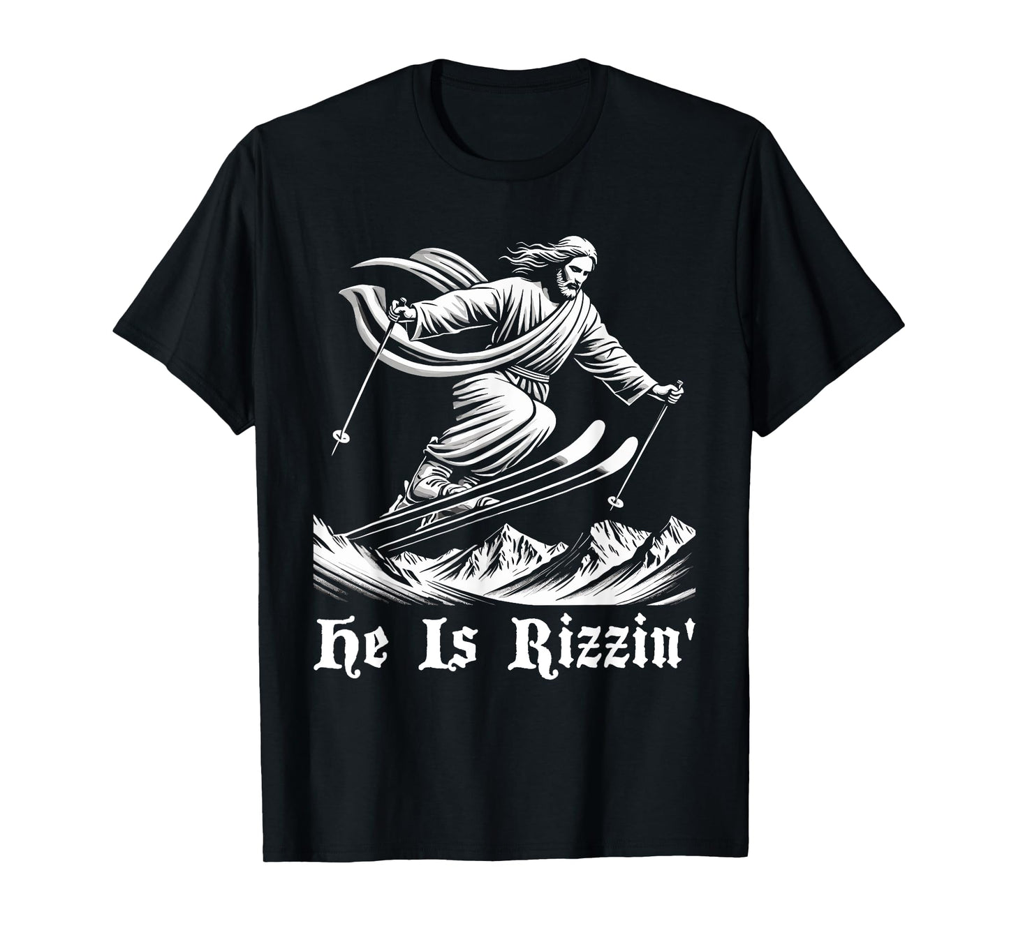 Ski Skiing jesus christ Skiis rizzin' snow christian jump T-Shirt