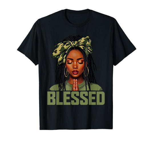 Blessed Black Woman Praying African Christian Camouflage T-Shirt