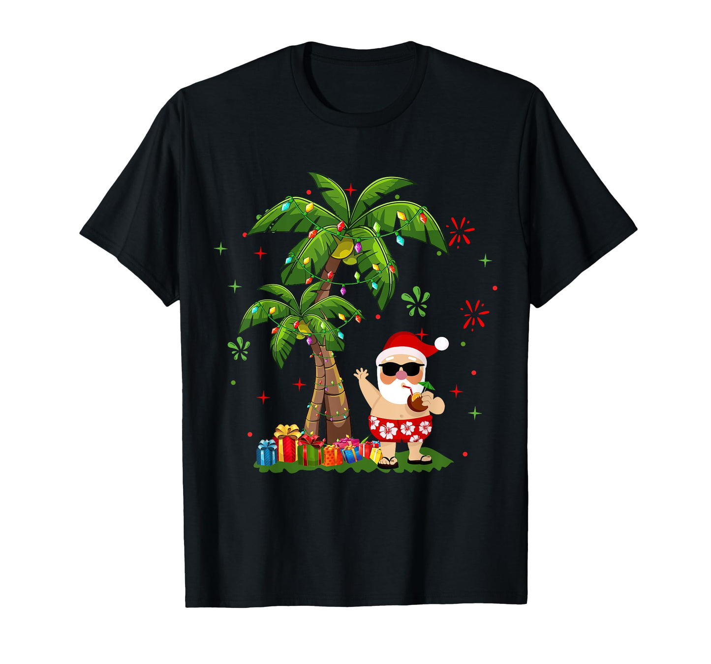 Santa Hawaiian Christmas Palm Tree Lights Xmas T-Shirt