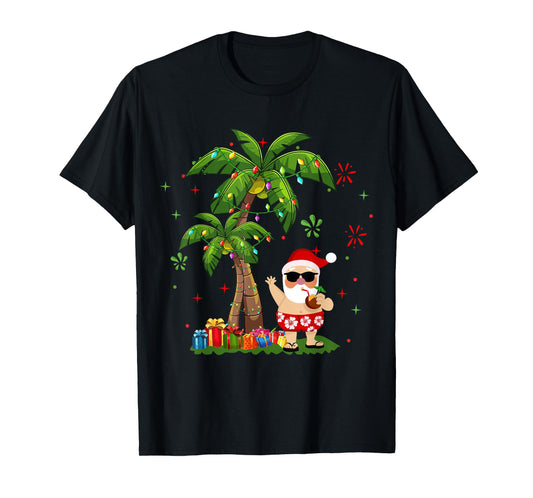 Santa Hawaiian Christmas Palm Tree Lights Xmas T-Shirt