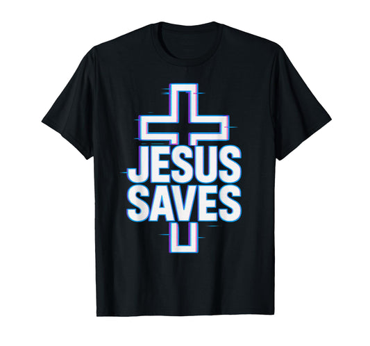 Jesus Saves Neon Glitch Christian T-Shirt
