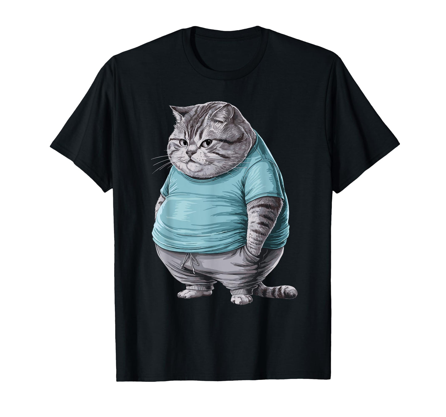 Funny Fat Sad Cat Art Design Fat Kitten Cat Lover Fat Cat T-Shirt for Men Women Girls Kids
