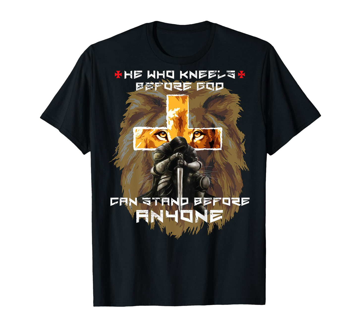 Prayer Warrior Lion Judah Christian Cross Graphic Back Print T-Shirt