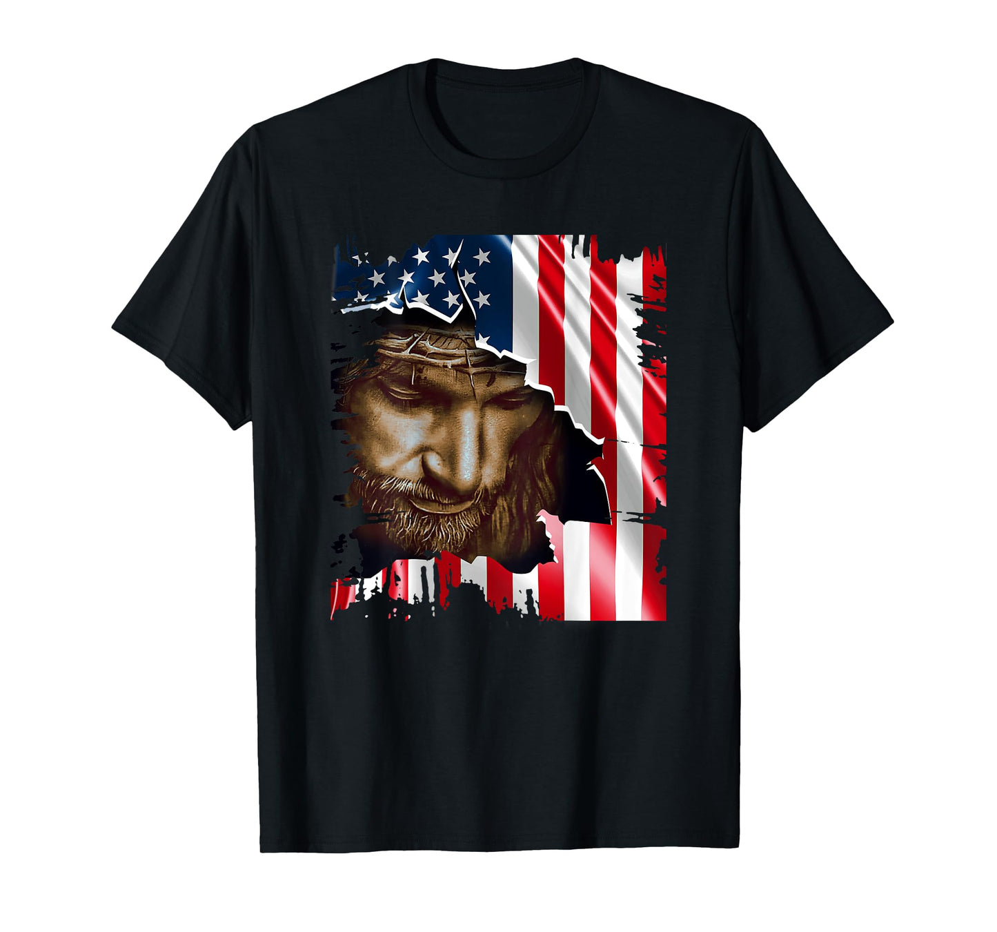 Jesus Christ American Flag US Pride Patriotic Christian T-Shirt for Women Men