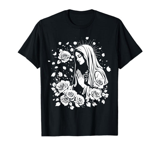 Blessed Mother Mary Mother of Jesus Roses Our Lady Catholic T-Shirt