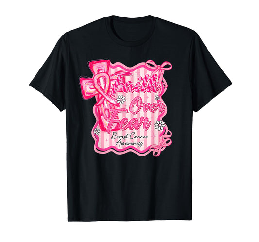 Preppy Breast Cancer Faith Over Fear Coquette Women Girls T-Shirt