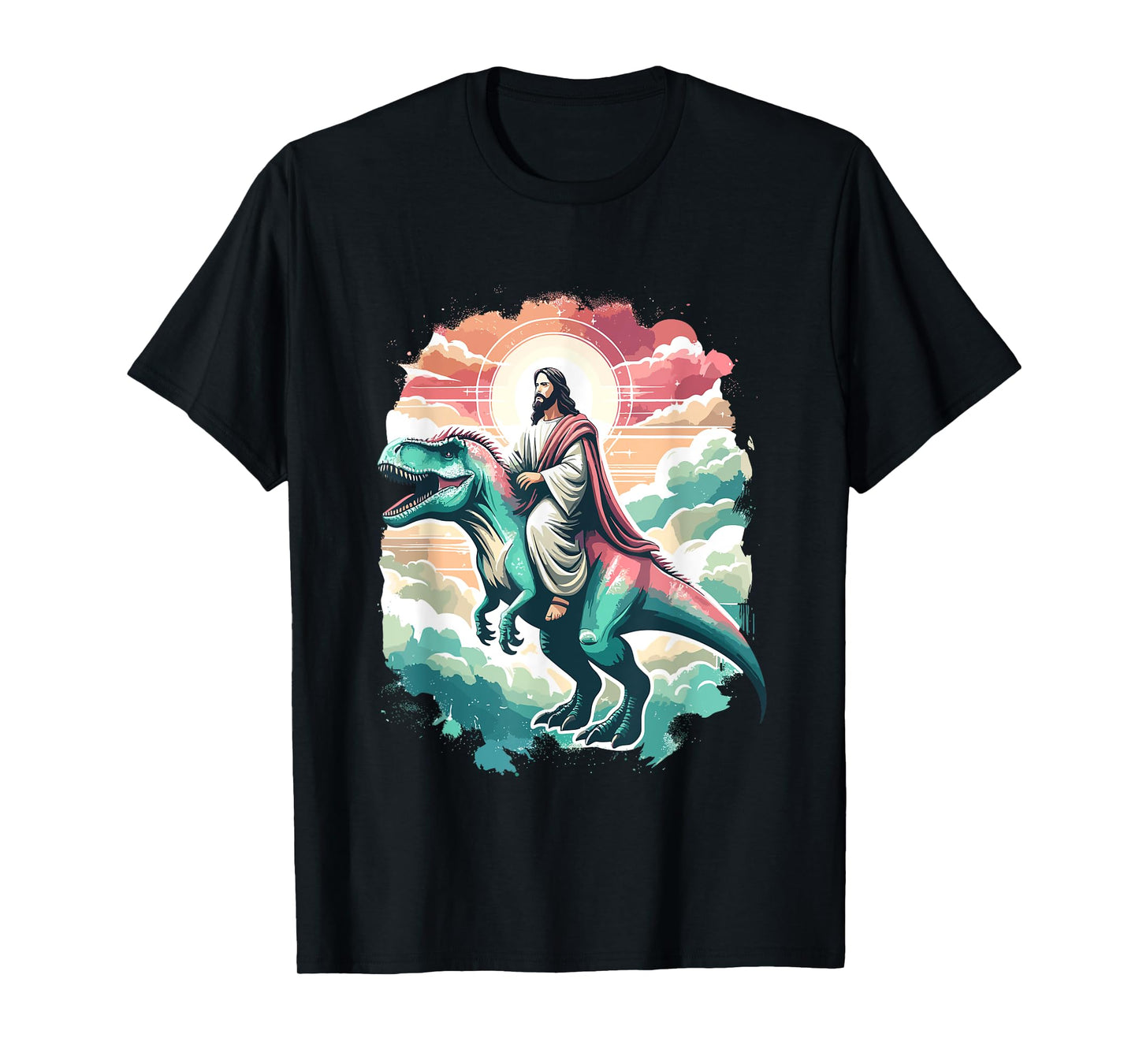 Funny Jesus Riding T-Rex Dinosaur Meme Parody for Believers T-Shirt