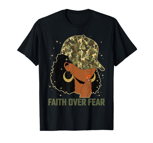 Faith Over Fear Christian Camo African American Afro Women T-Shirt