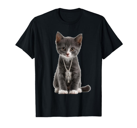Cat Cross Christian Religious Believe Blessed Faith Graphic T-Shirt