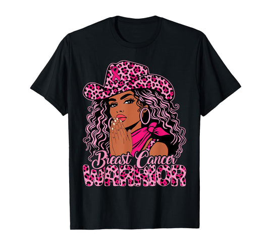 Breast Cancer Warrior Praying Black Cowgirl Afro Christian T-Shirt