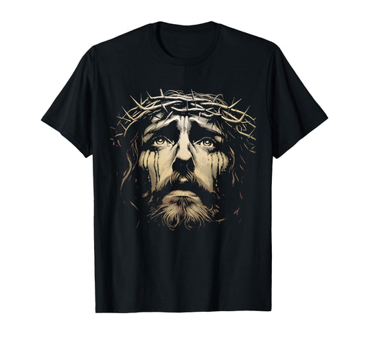 Jesus Christ Face With Crown Of Thorns God Bible Vintage T-Shirt