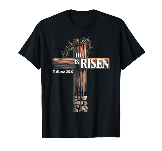 Easter Cross He Is Risen Jesus Christian Men Women Kid Youth T-Shirt