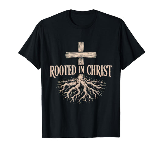Rooted in Christ Jesus Christian Faith Cross T-Shirt