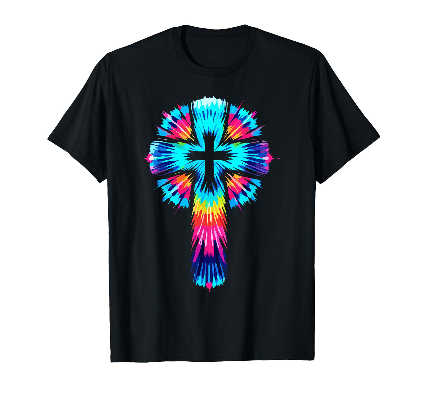 Religious Designs By ShirtZilla Vibrant Tie Dye Cross Christian Apparel Cross T-Shirt, Small, Black