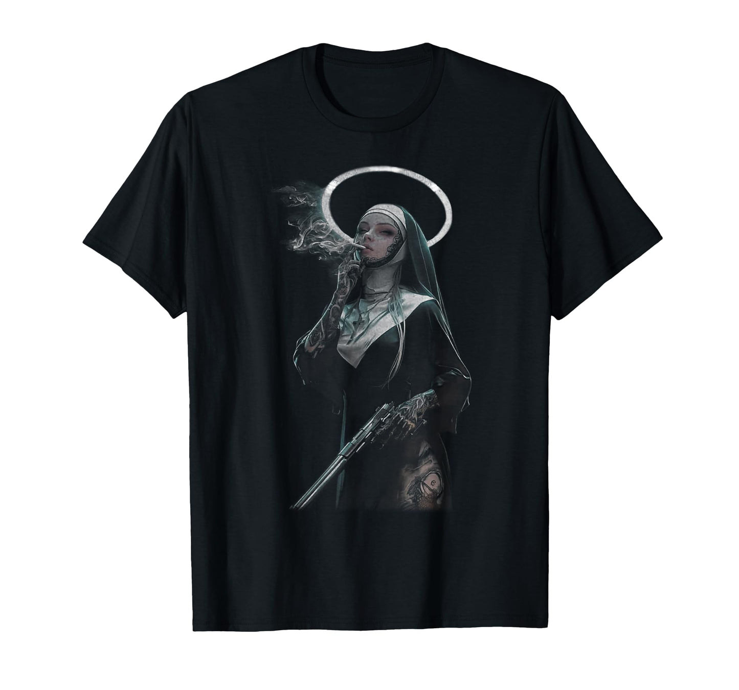 Peachbruh Vintage Cool Smoking Nun Art Dark Style T-Shirt