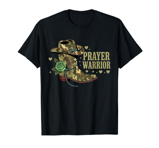 Boots Hat Prayer Warrior Faith God Jesus Christian Western T-Shirt