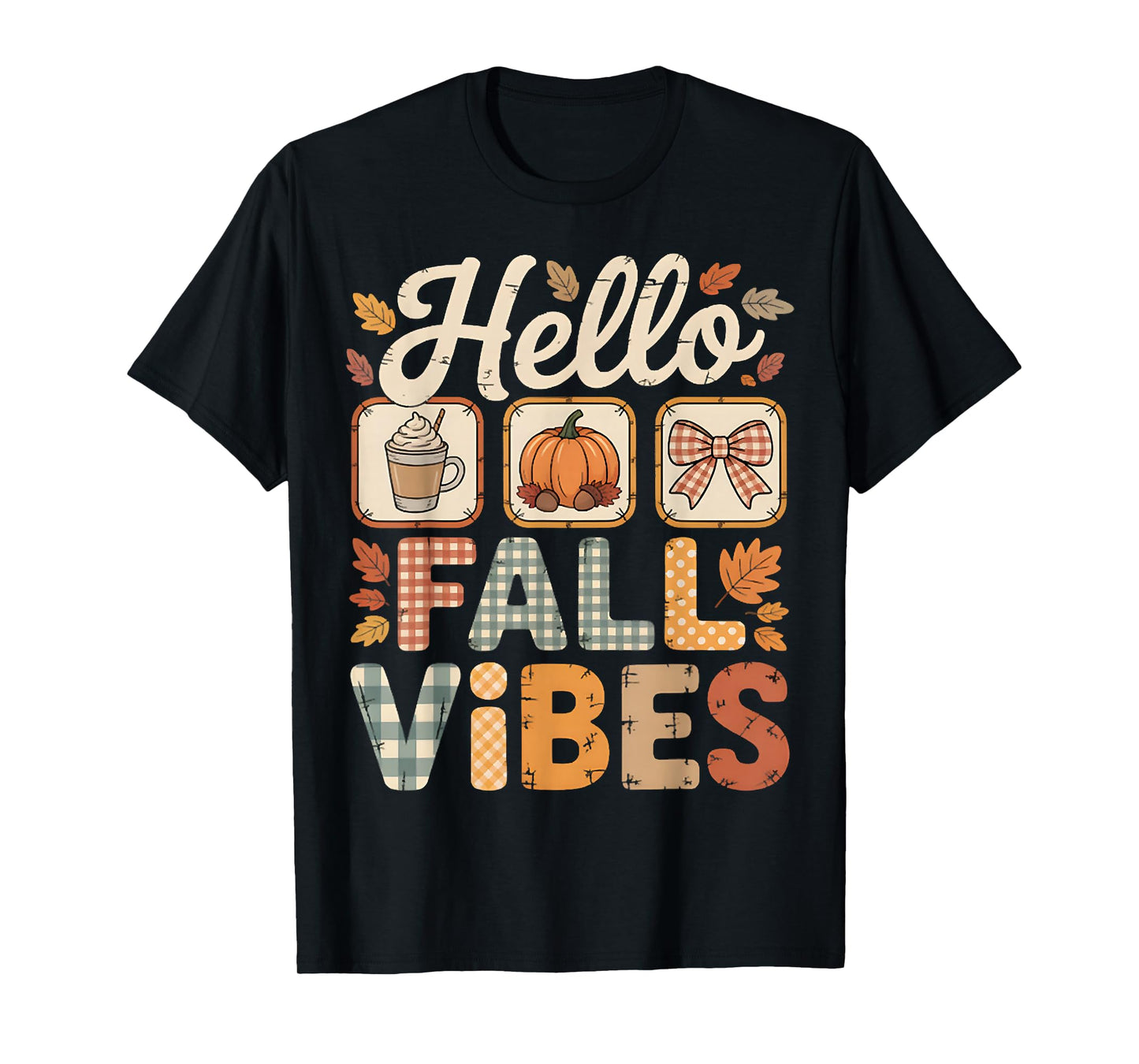 Hello Fall Vibes Autumn Pattern, Autumn Vibes Thanksgiving T-Shirt