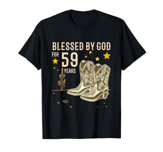 Vintage Blessed by God for 59 Years Cowboy 59th Birthday Men T-Shirt
