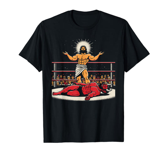 Jesus Wrestling Satan Funny Christian Humor Joke T-Shirt