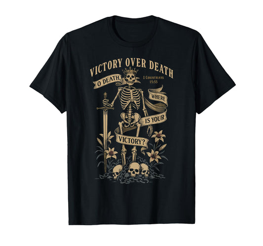 Christian Gothic Vintagecore Skeleton Corinthians 15:55 T-Shirt
