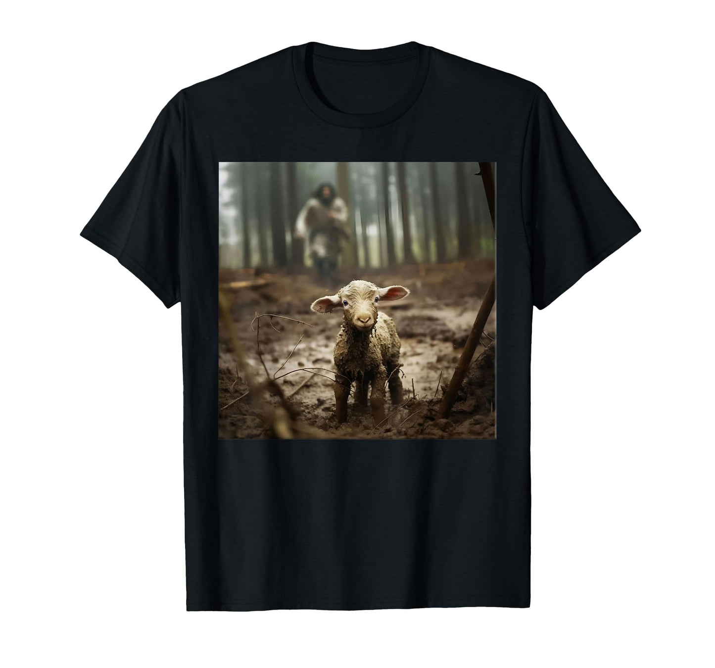 Jesus With The Sheep - Jesus Running After Lamb Art Religion T-Shirt