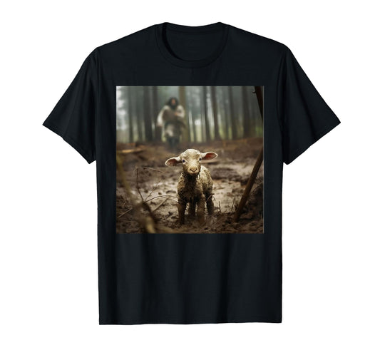 Jesus With The Sheep - Jesus Running After Lamb Art Religion T-Shirt