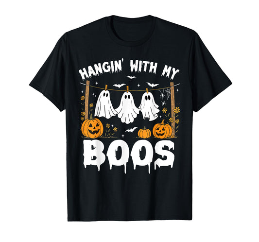 Halloween Quote Hanging with My Boos Funny Ghost Pumpkin T-Shirt