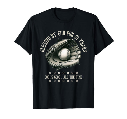 Blessed by God for 21 Years Old Baseball 21st Birthday Gifts T-Shirt