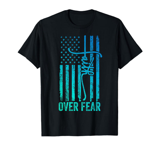 USA Flag Patriotic American Gift USA Faith Over Fear Prayer T-Shirt