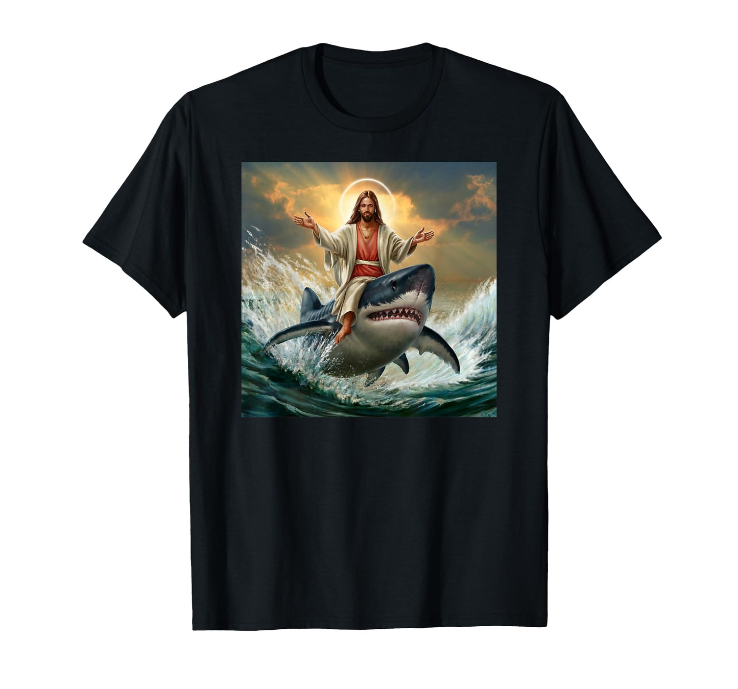Christian Jesus Riding Shark Funny Shark Jesus Lover T-Shirt