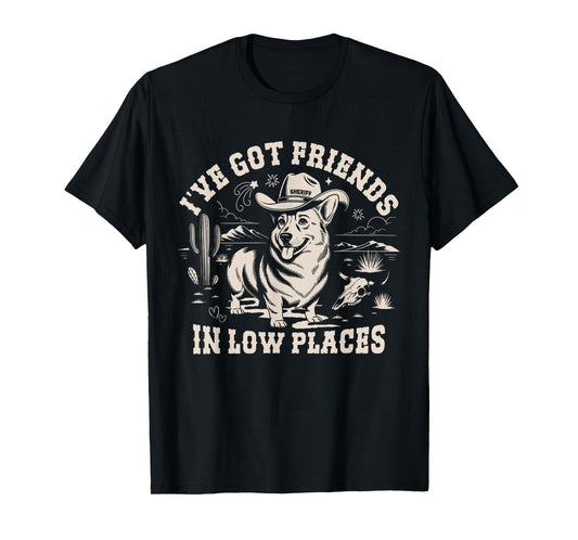 Vintage Western Cowboy Corgi Funny Saying I've Got Friends T-Shirt